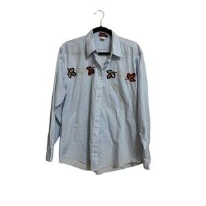 PCB Blouse Leaves Stars Size L Pinstripe Blue White